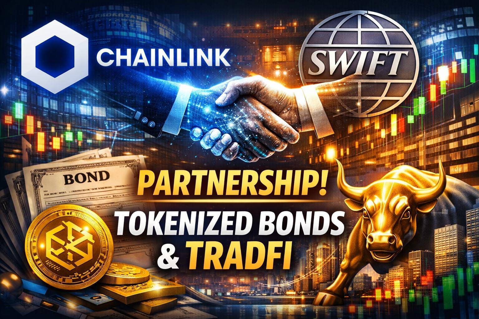 Chainlink Swift partnership," "tokenized bonds," and "TradFi