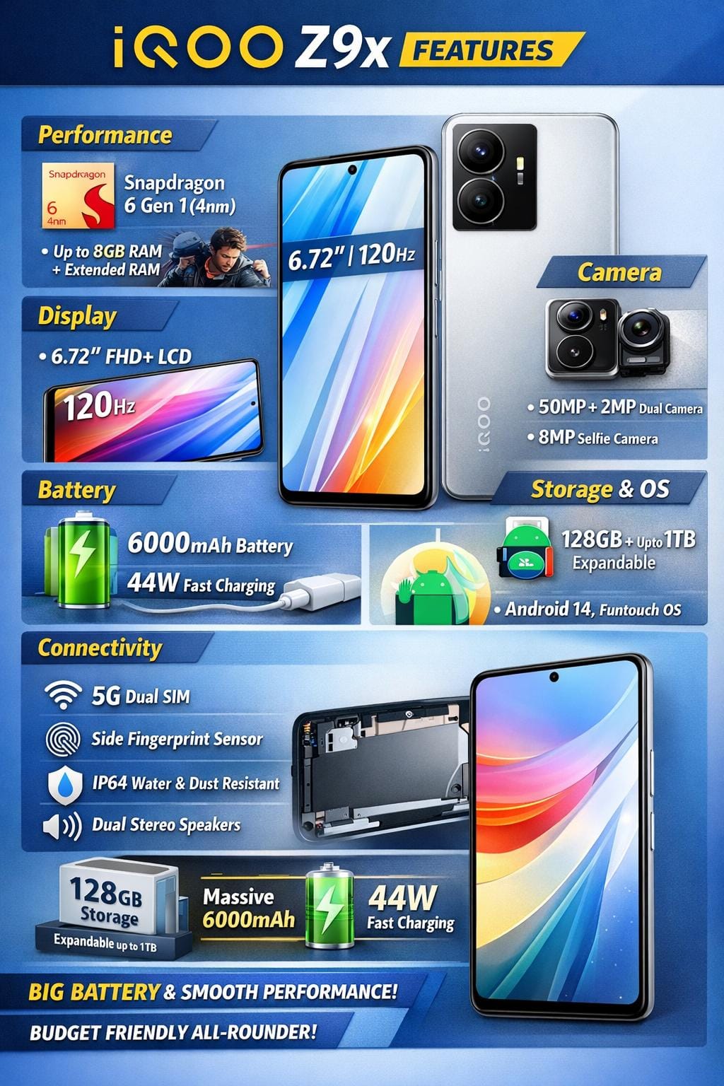 iQOO Z9x 5G - best smartphones under ₹15,000 in 2026