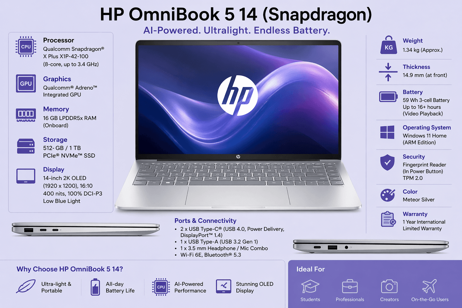 HP OmniBook 5 14 - affordable college laptop with great battery life