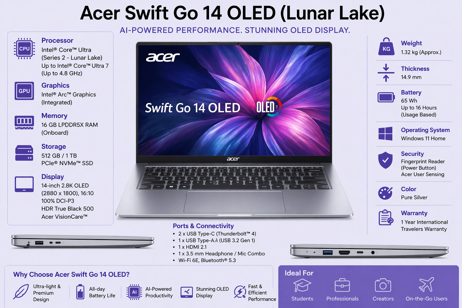 Acer Swift Go 14 OLED - affordable student laptop with OLED
