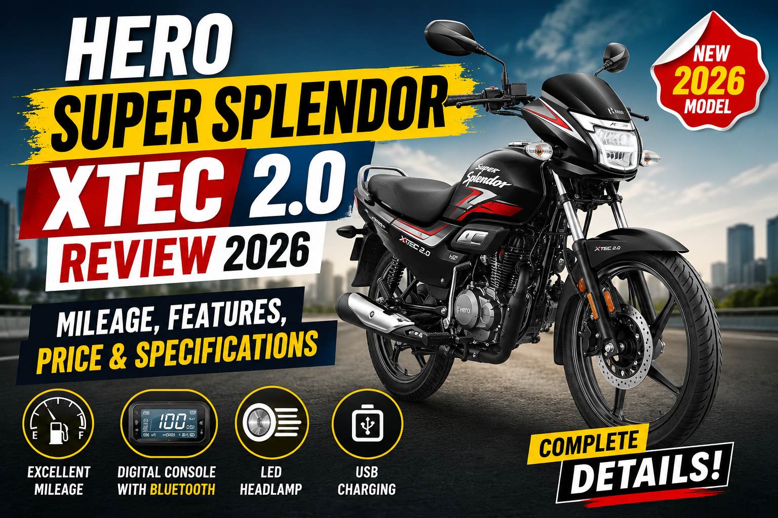 Hero Super Splendor XTEC 2.0 Review: Mileage, Features, Price & Specifications 2026